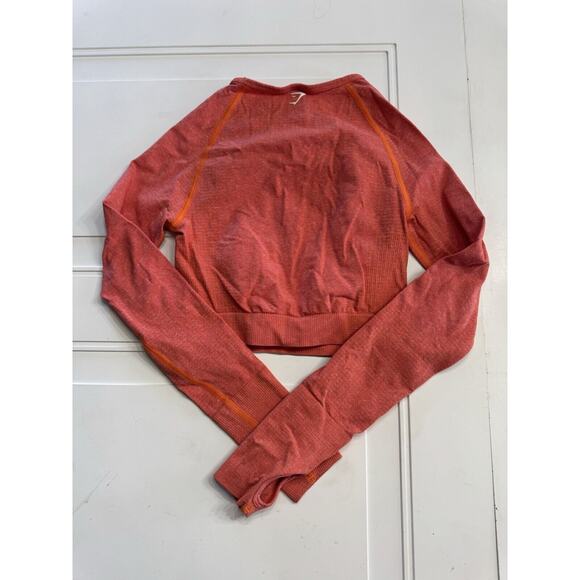 Gymshark Vital Seamless 2.0 Crop Top in Orange Long Sleeves Sz Small - Picture 5 of 6